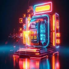 Antarmuka permainan Blueprint Gaming menampilkan grid 5x3 dengan simbol tematik dan tombol kontrol